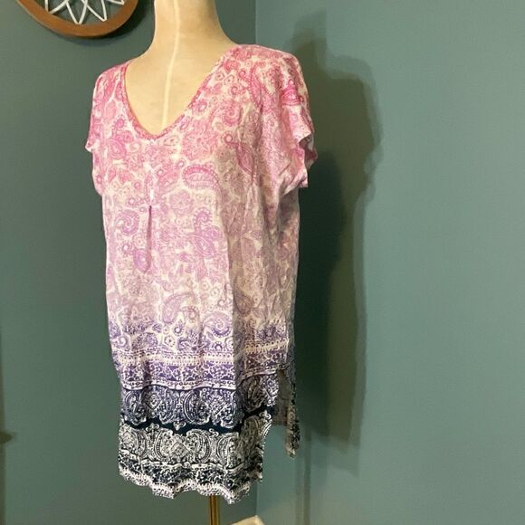 J. Jill Womens V-Neck ‘Love Linen’ Short Sleeve Boho Paisley Tunic Top - Size S - Picture 8 of 10